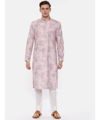 Pink Linen Printed Kurta Set 1