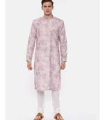 Pink Linen Printed Kurta Set