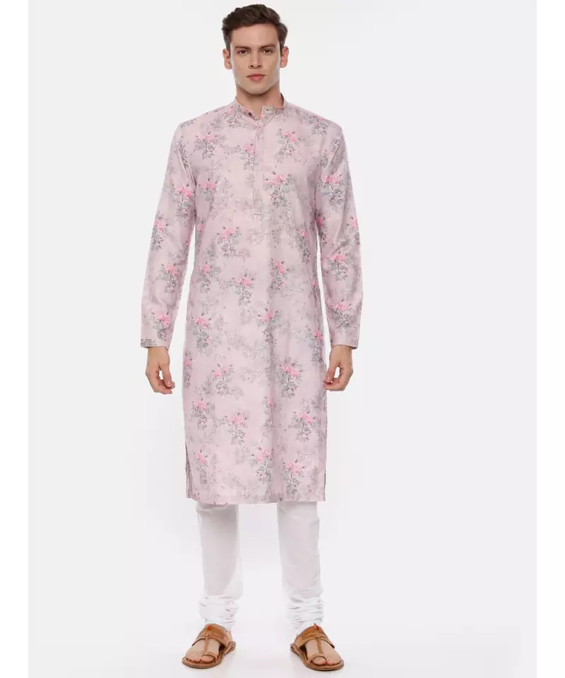 Pink Linen Printed Kurta Set