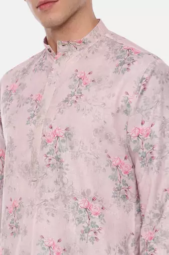 Pink Linen Printed Kurta Set