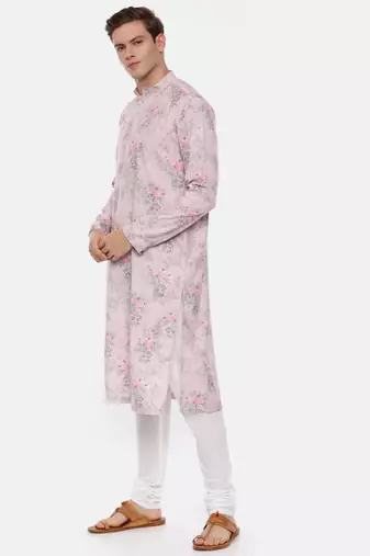 Pink Linen Printed Kurta Set