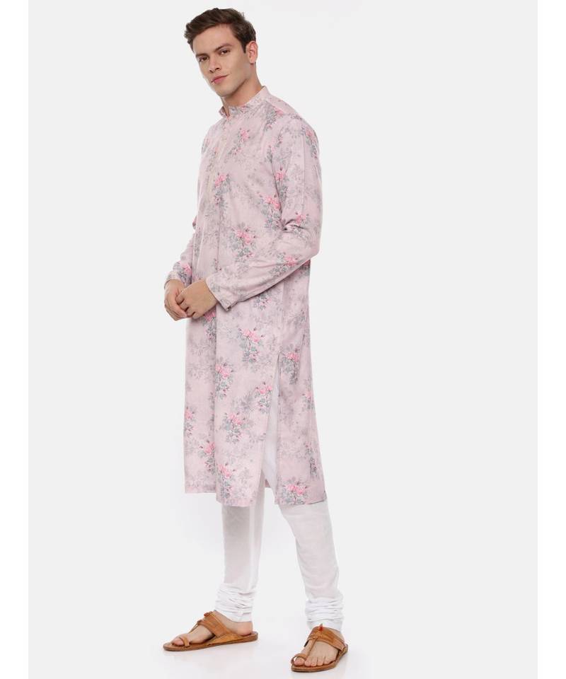 Pink Linen Printed Kurta Set
