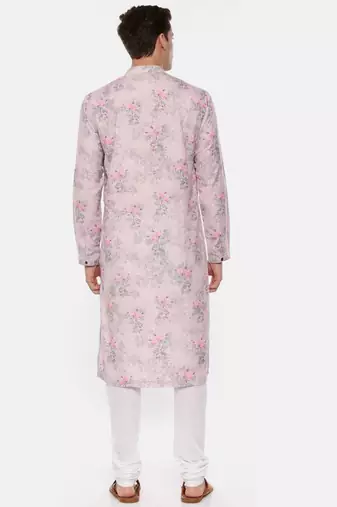 Pink Linen Printed Kurta Set