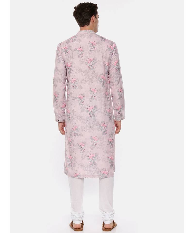 Pink Linen Printed Kurta Set