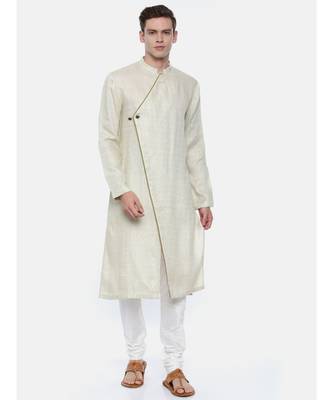 Cream Linen Jaquard Kurta Set 1
