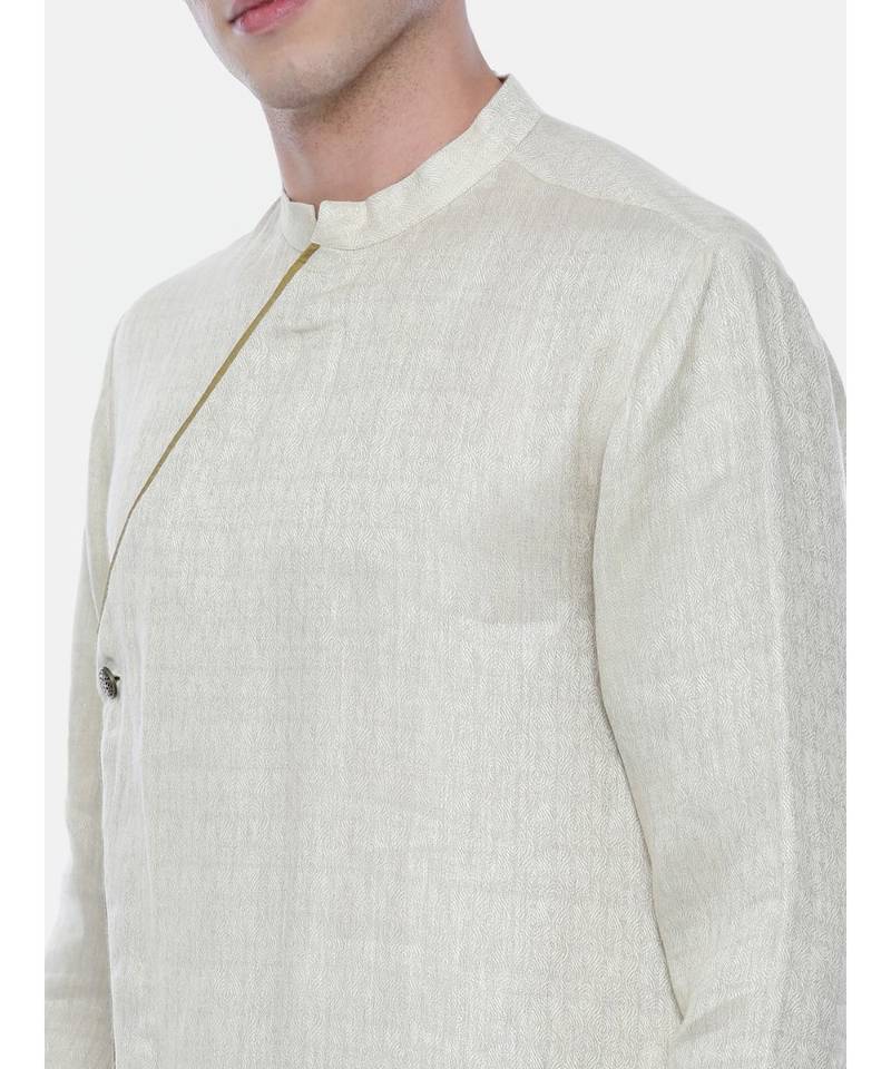 Cream Linen Jaquard Kurta Set
