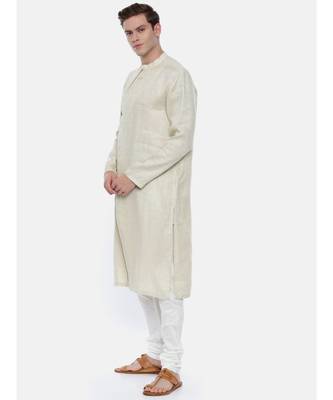Cream Linen Jaquard Kurta Set 3