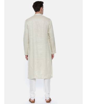 Cream Linen Jaquard Kurta Set 4