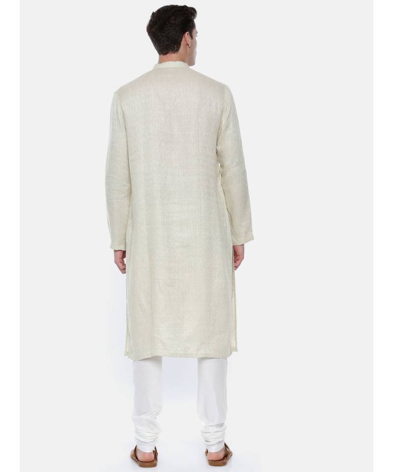 Cream Linen Jaquard Kurta Set