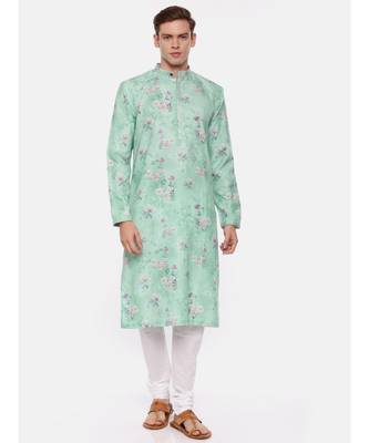 Blue Linen Printed Kurta Set 1
