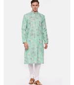 Blue Linen Printed Kurta Set