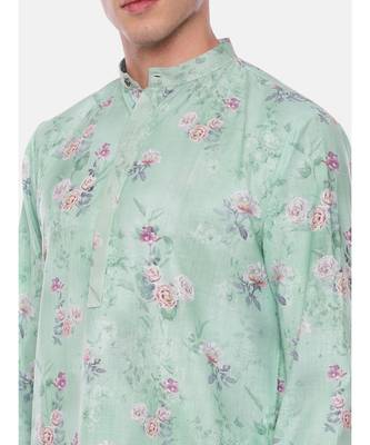 Blue Linen Printed Kurta Set 2