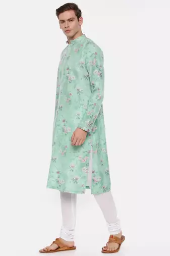 Blue Linen Printed Kurta Set