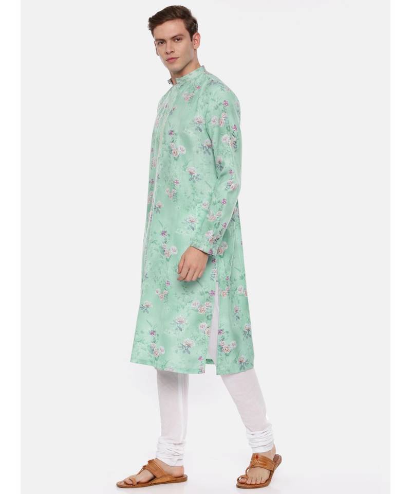 Blue Linen Printed Kurta Set