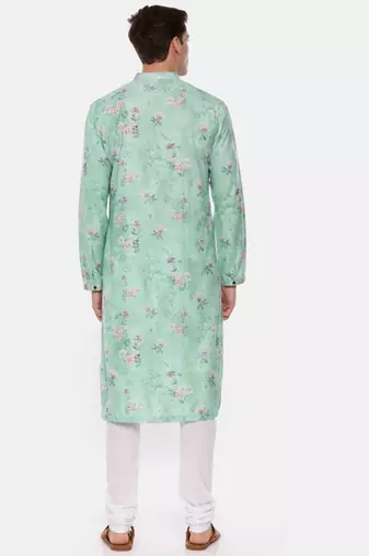Blue Linen Printed Kurta Set
