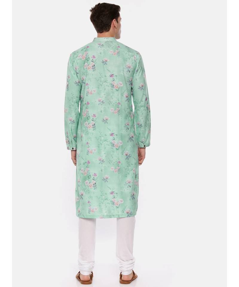 Blue Linen Printed Kurta Set