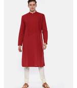 Red Cotton Asymetric Kurta Set
