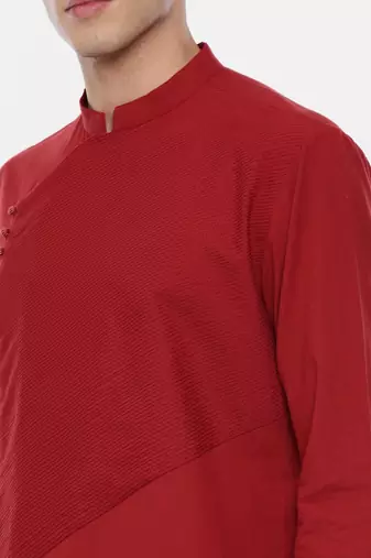 Red Cotton Asymetric Kurta Set