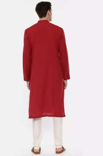 Red Cotton Asymetric Kurta Set