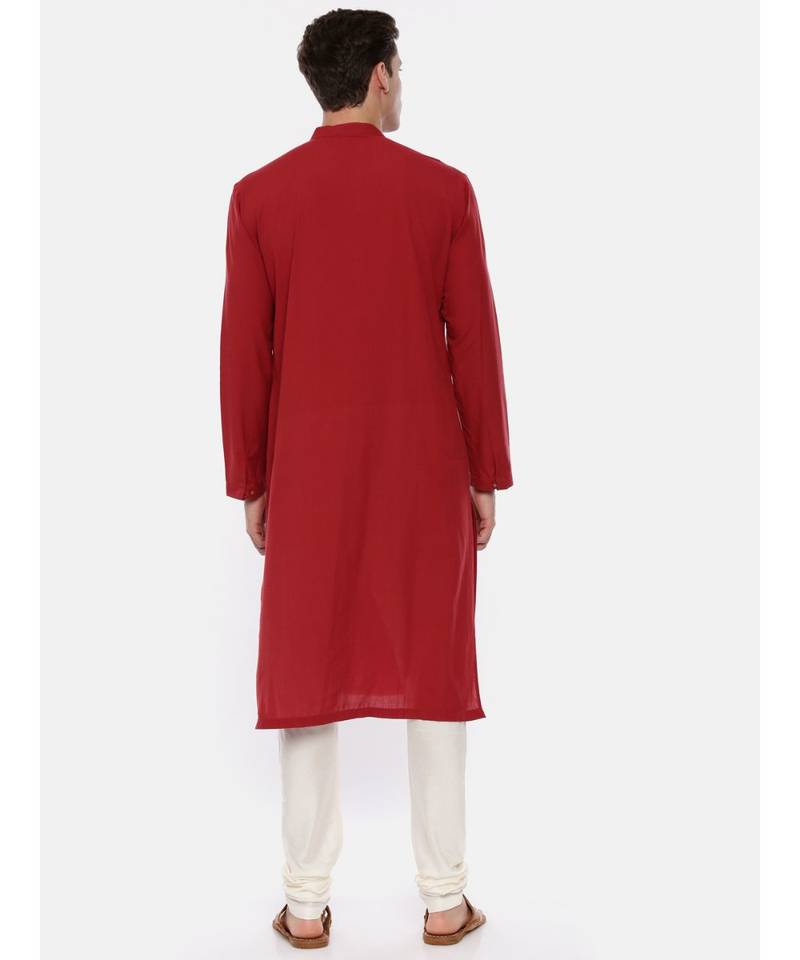Red Cotton Asymetric Kurta Set