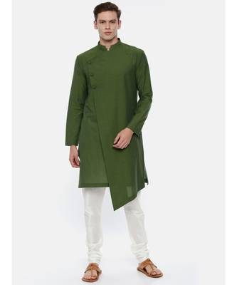 Green Cotton Asymetric Kurta Set 1