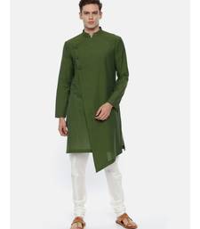 Green Cotton Asymetric Kurta Set