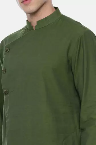 Green Cotton Asymetric Kurta Set