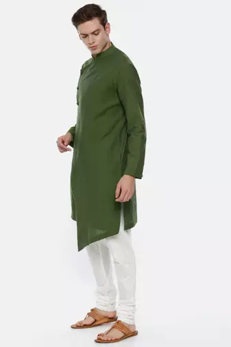 Green Cotton Asymetric Kurta Set