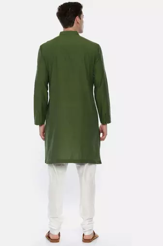 Green Cotton Asymetric Kurta Set