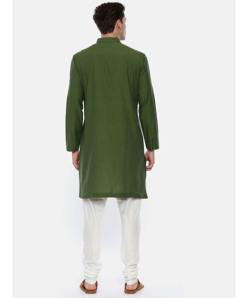 Green Cotton Asymetric Kurta Set