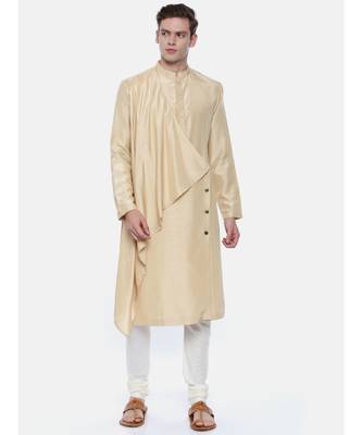 Drape Silk Linen Beige Kurta Set 1