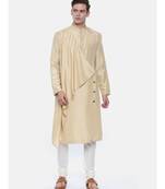 Drape Silk Linen Beige Kurta Set