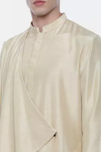Drape Silk Linen Beige Kurta Set