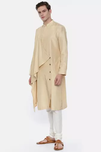 Drape Silk Linen Beige Kurta Set