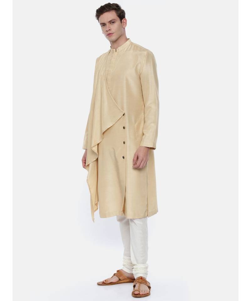 Drape Silk Linen Beige Kurta Set