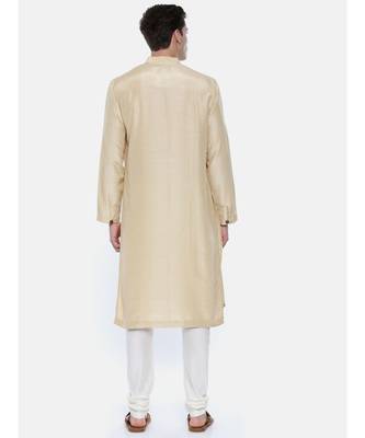 Drape Silk Linen Beige Kurta Set 4