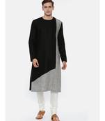 Black Grey Linen Patch Kurta Set