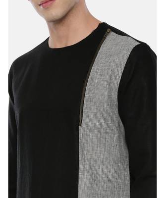 Black Grey Linen Patch Kurta Set 2