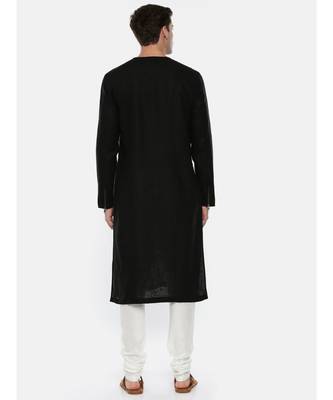 Black Grey Linen Patch Kurta Set 4