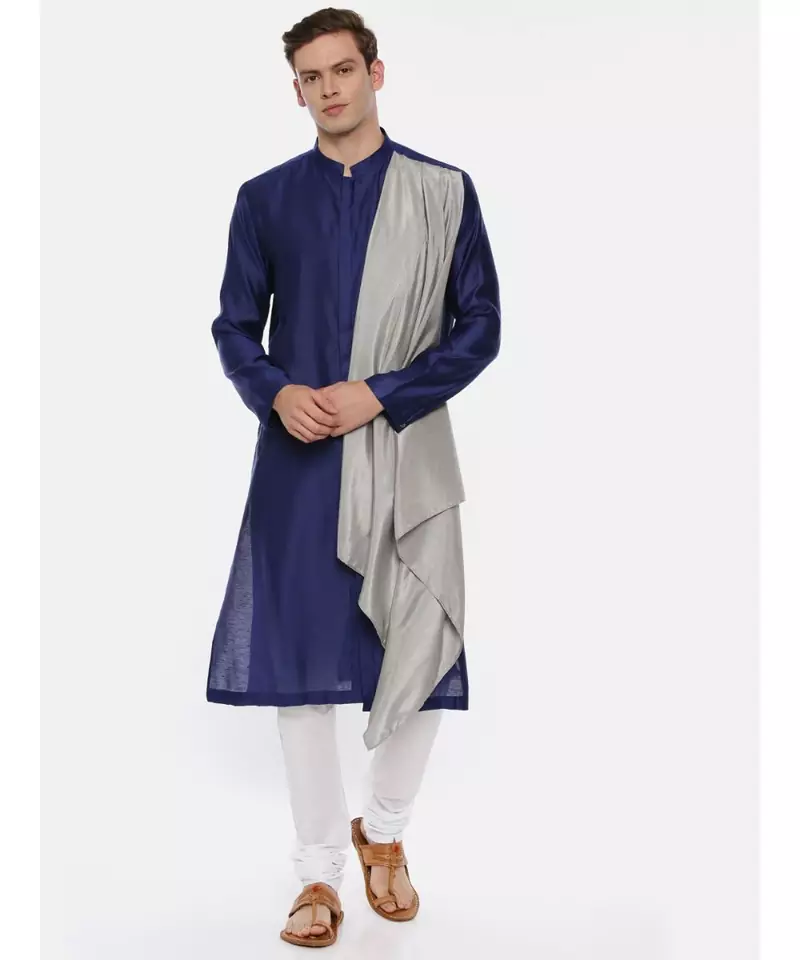 Blue Grey Drape Kurta Set