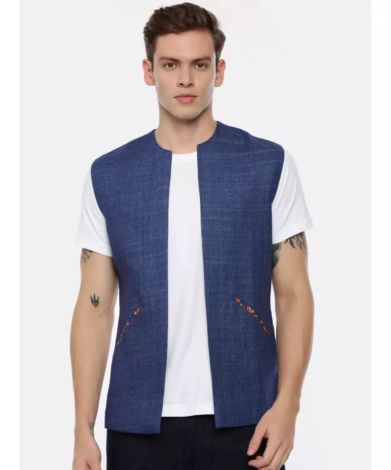 Short Open Linen Denim Jacket