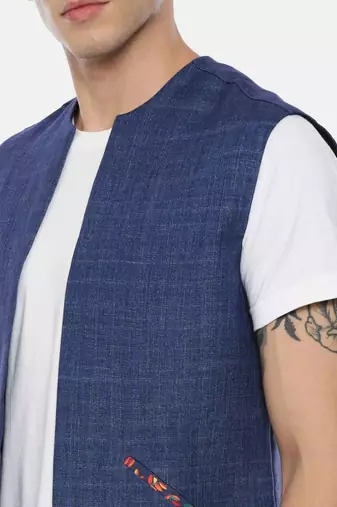 Short Open Linen Denim Jacket