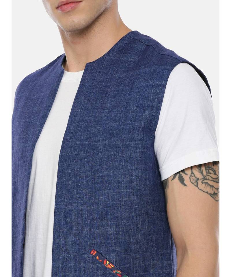 Short Open Linen Denim Jacket