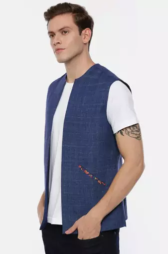 Short Open Linen Denim Jacket