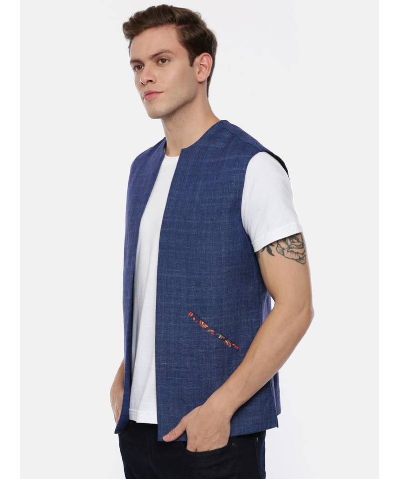 Short Open Linen Denim Jacket