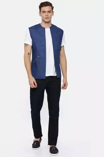 Short Open Linen Denim Jacket