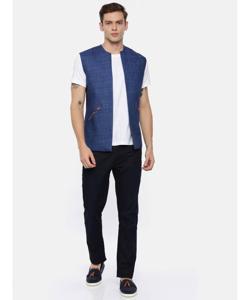 Short Open Linen Denim Jacket