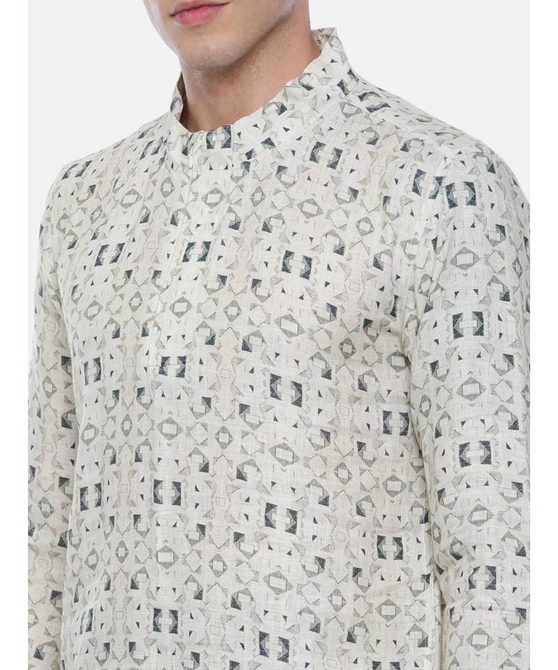 Linen Short Kurta With Zipper Detail