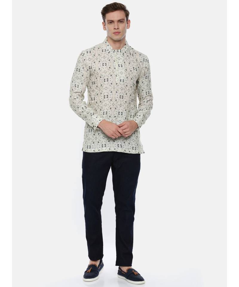 Linen Short Kurta With Zipper Detail