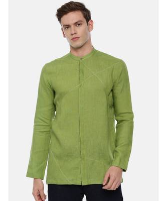 Green Linen Short Kurta 1